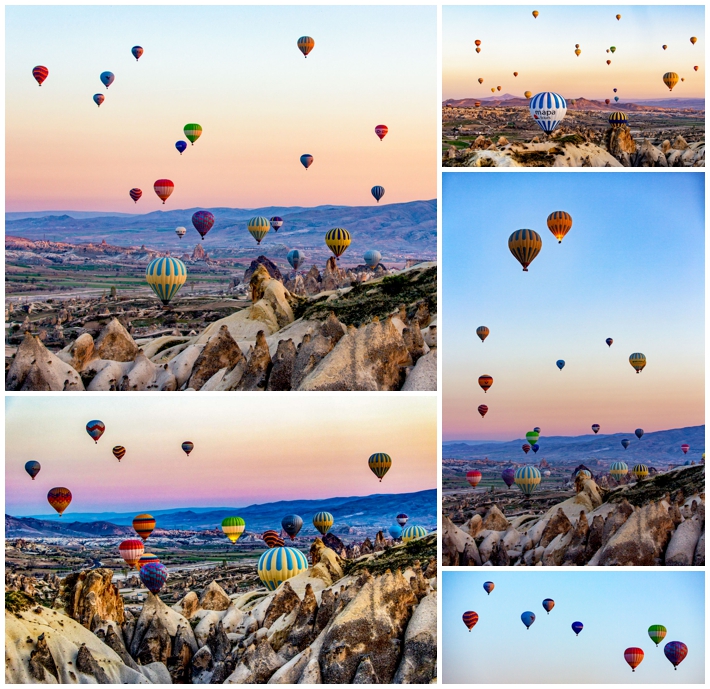 Cappadocia hot air balloons flying over valley