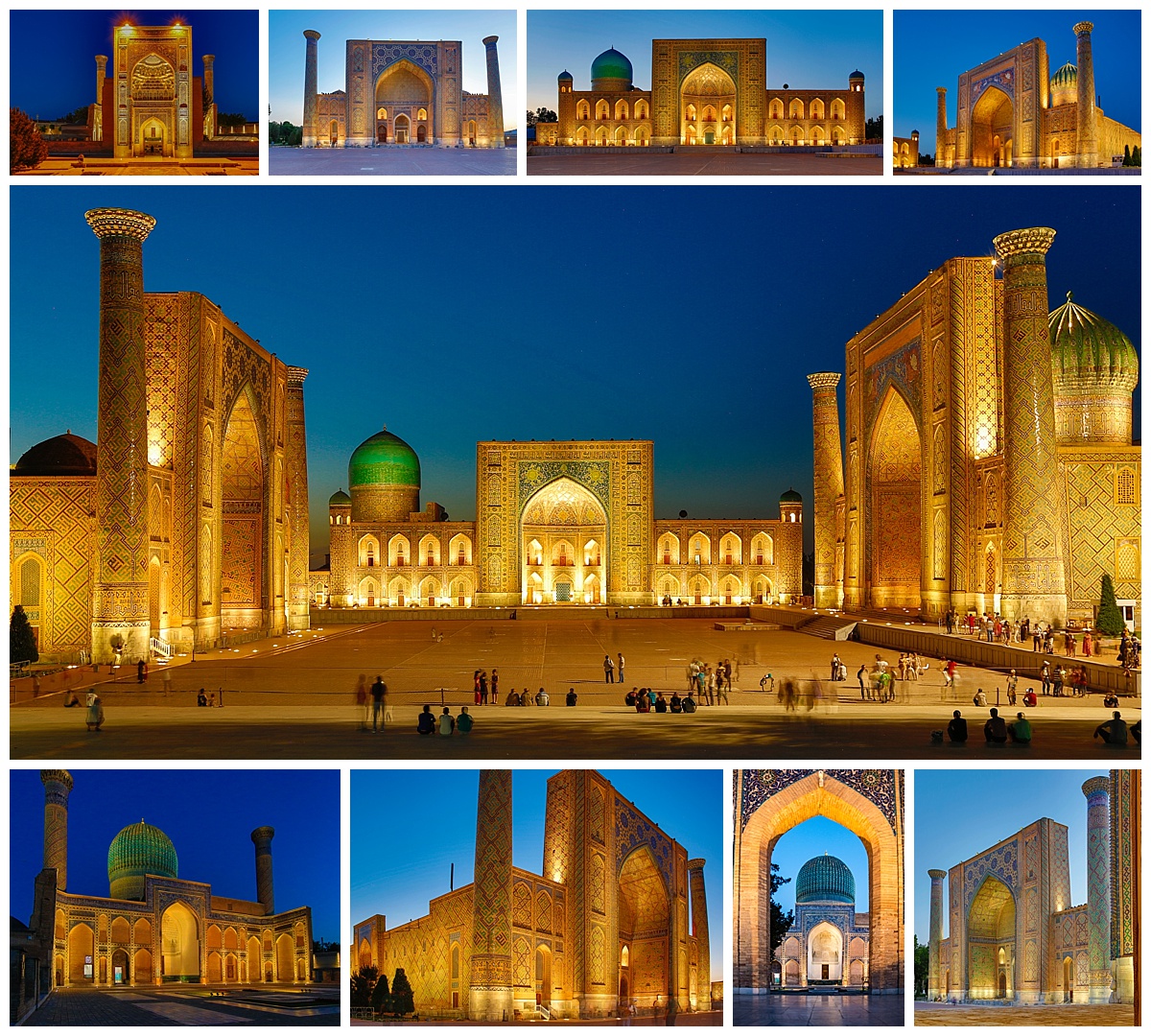 Samarkand, Uzbekistan - lit temples at night