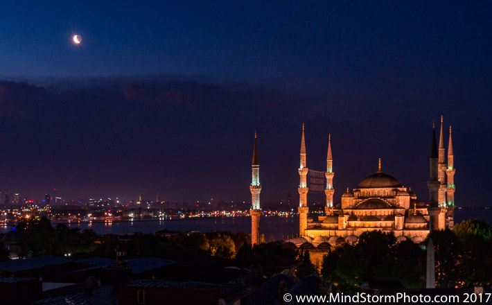 Istanbul, Turkey - Blue Mosque under Moon