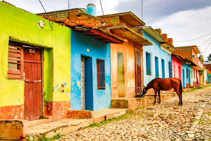 Trinidad, Cuba - Typical street with horse