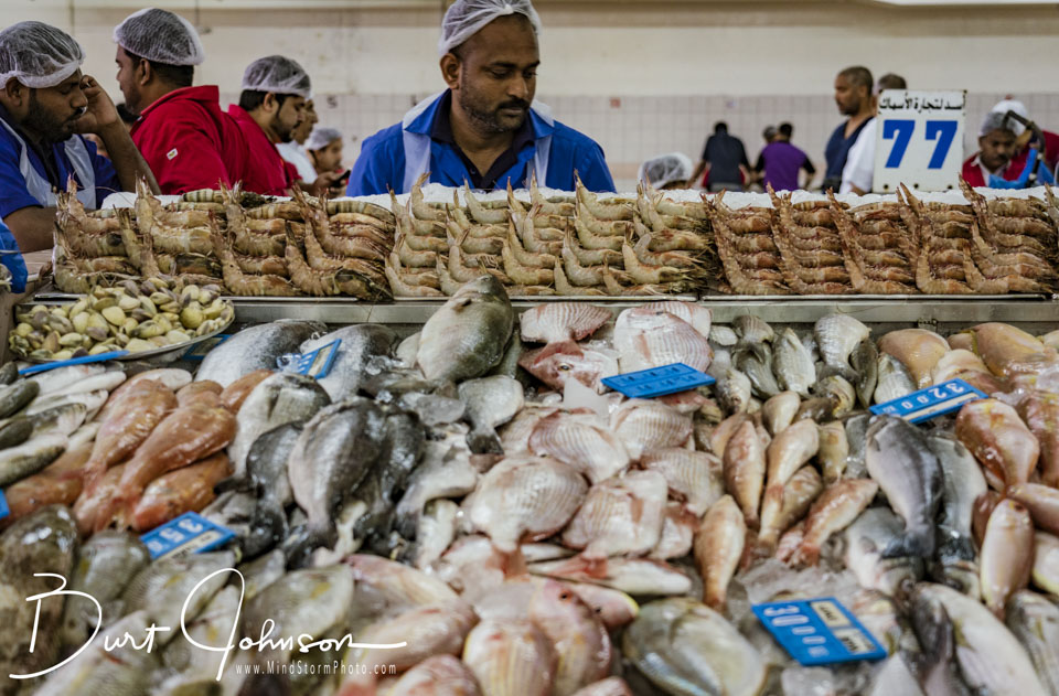 Man prepares fish for sale at the largest fish market in Abu Dhabi